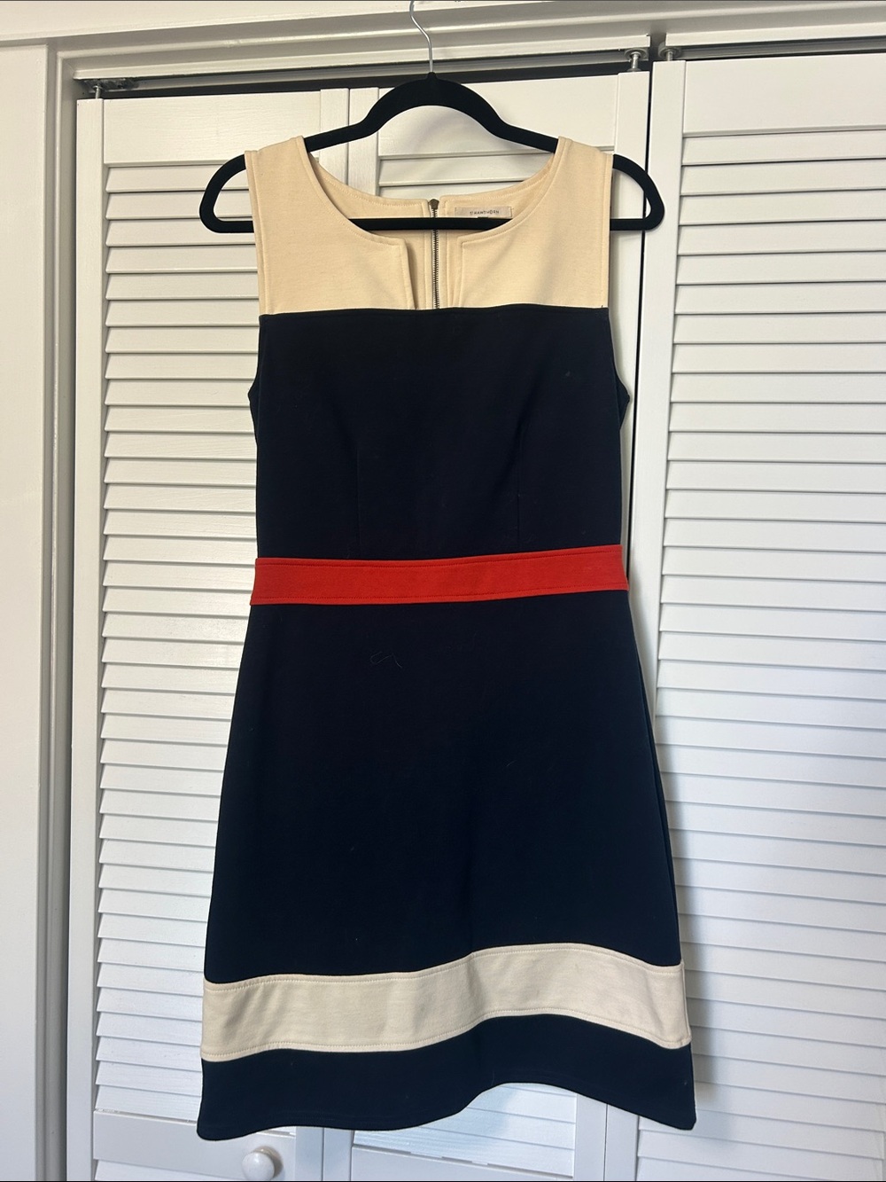 41 Hawthorn Black A-Line Dress with Cream Yoke and Hem and Red Waistband